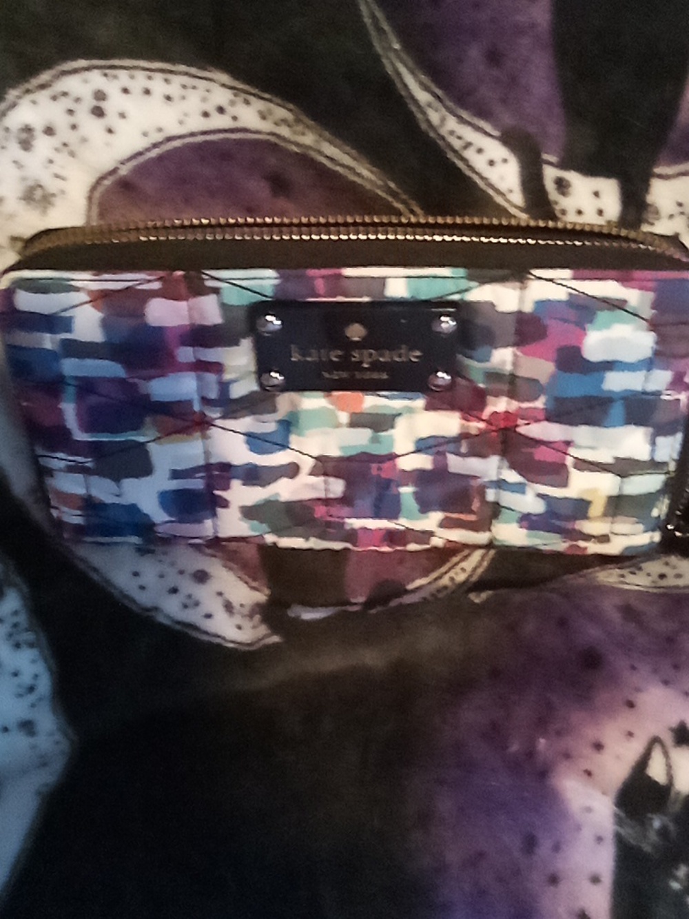 kate spade multicolor abstract brushstroke zip-around wallet